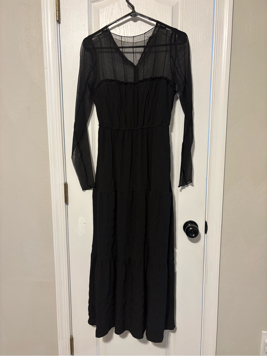 Pamela Love Black Long Sleeve Tiered Maxi Dress
